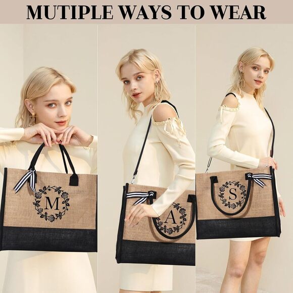 Jute Tote Bag Set - "W" Monogram, Chic, Eco-Friendly & Stylish Gift - Picture 5 of 6